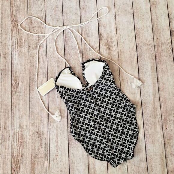 Michael Kors Rope Geo Print Plunging Neckline One-Piece Swimsuit - Picture 8 of 15